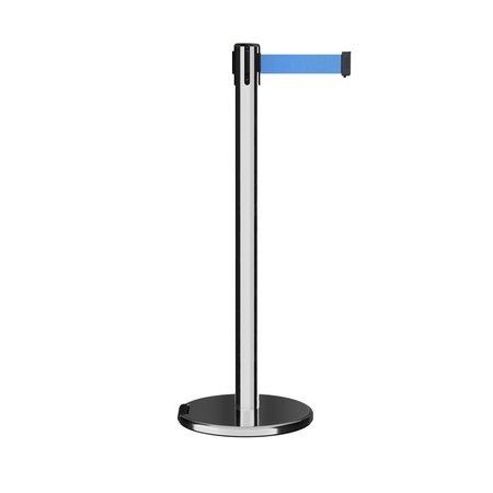 MONTOUR LINE Retractable Belt Rolling Stanchion, 2.5ft Pol.Steel Post  11ft. Lt Blu ME630-PS-LBL-110